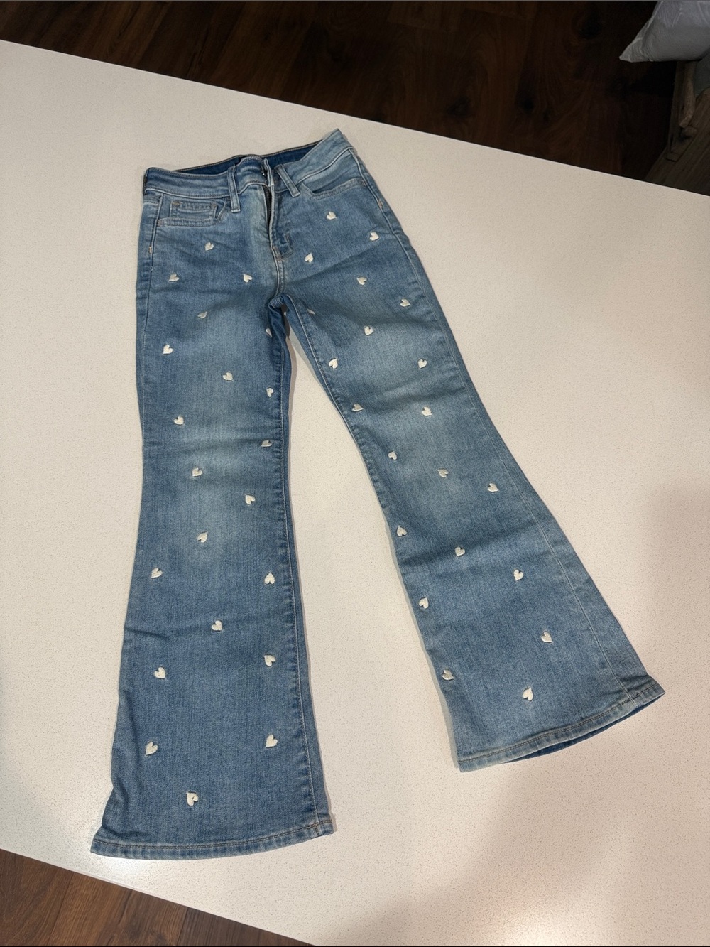 GAP Blue Flared Girls Jeans with White Heart Accents